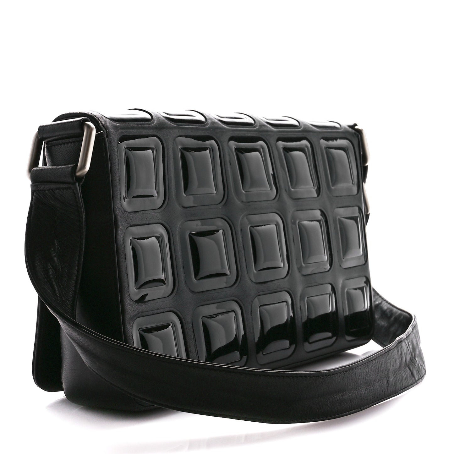 Lambskin Patent Cube CC Flap Black