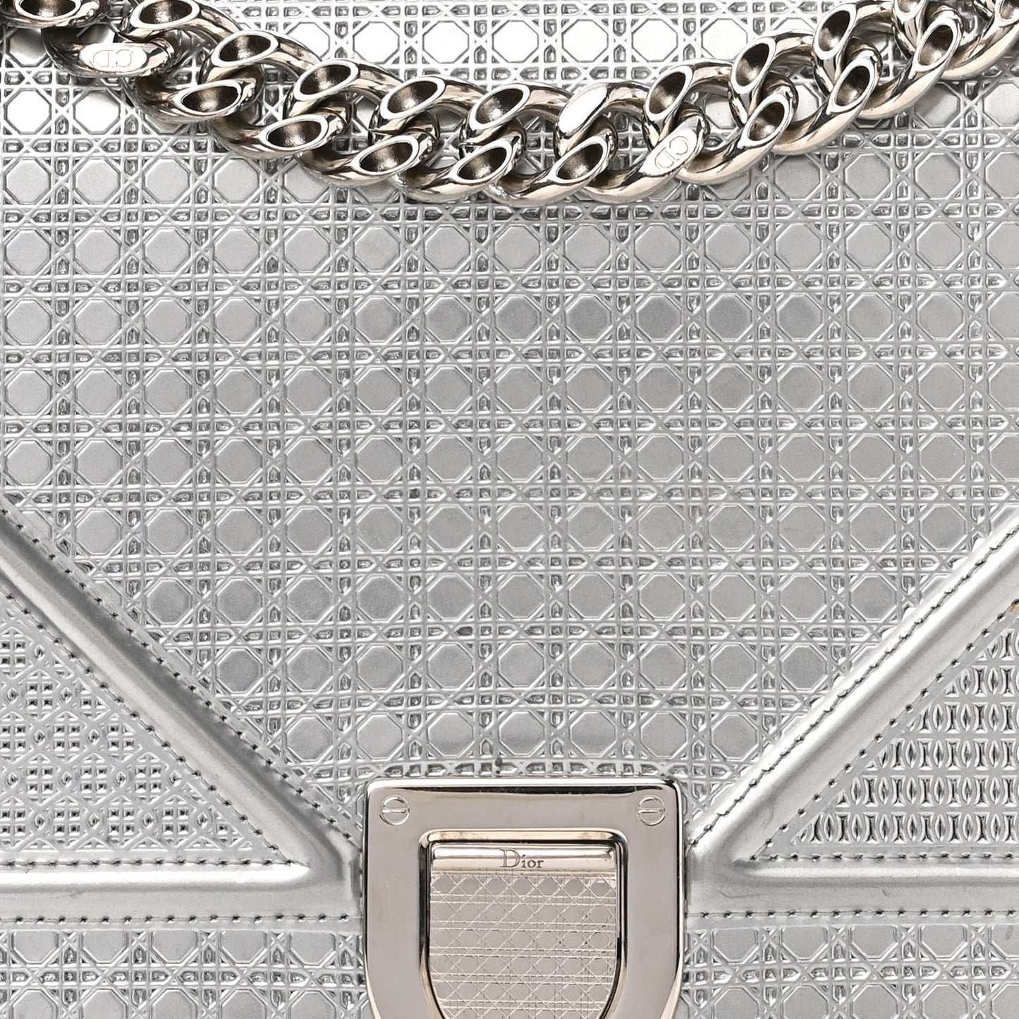 Metallic Patent Micro-Cannage Medium Diorama Flap Bag Silver