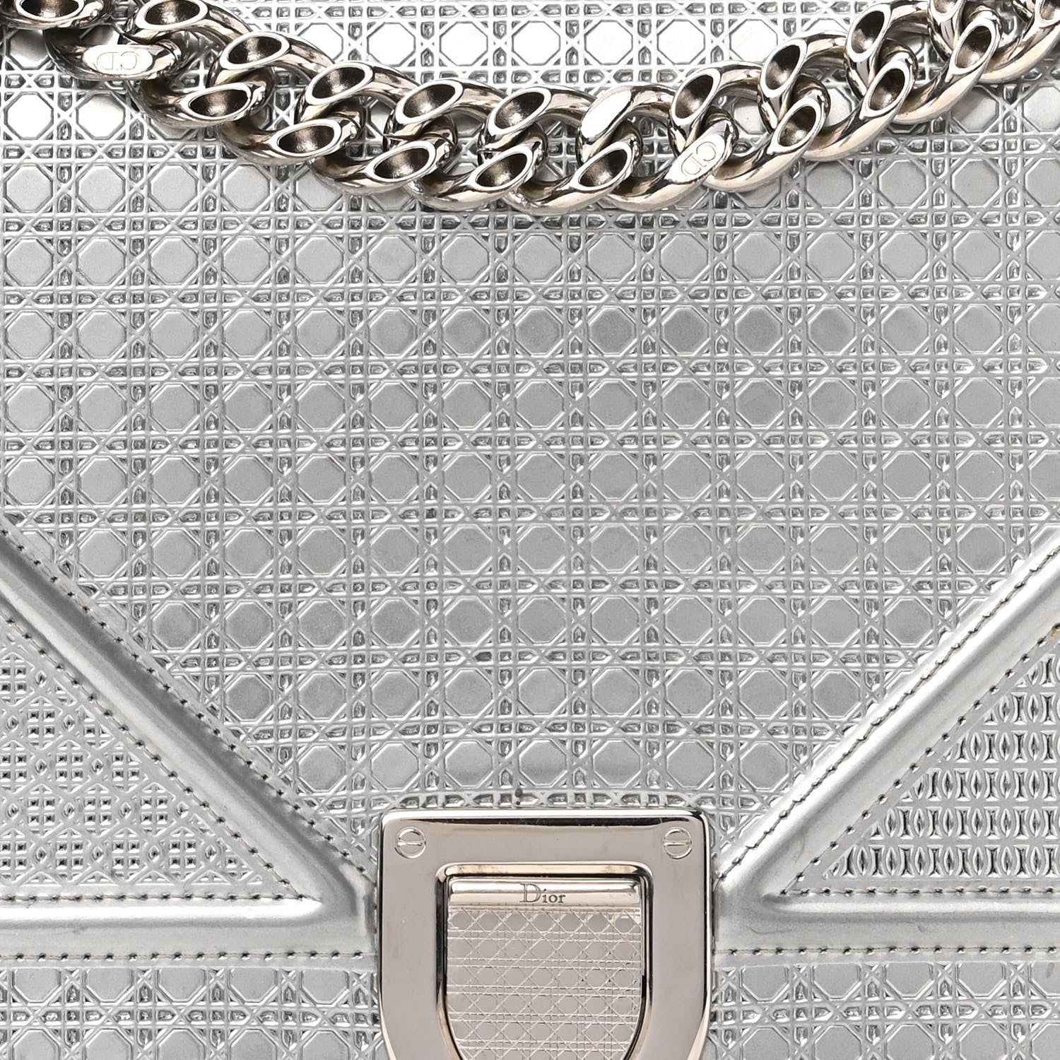 Christian Dior Metallic Patent Micro-Cannage Medium Diorama Flap Bag Silver 7 of 10