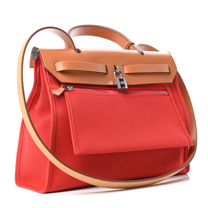 Hermes Vache Hunter Toile Herbag Zip 31 PM Rouge Tomate Natural 4 of 12