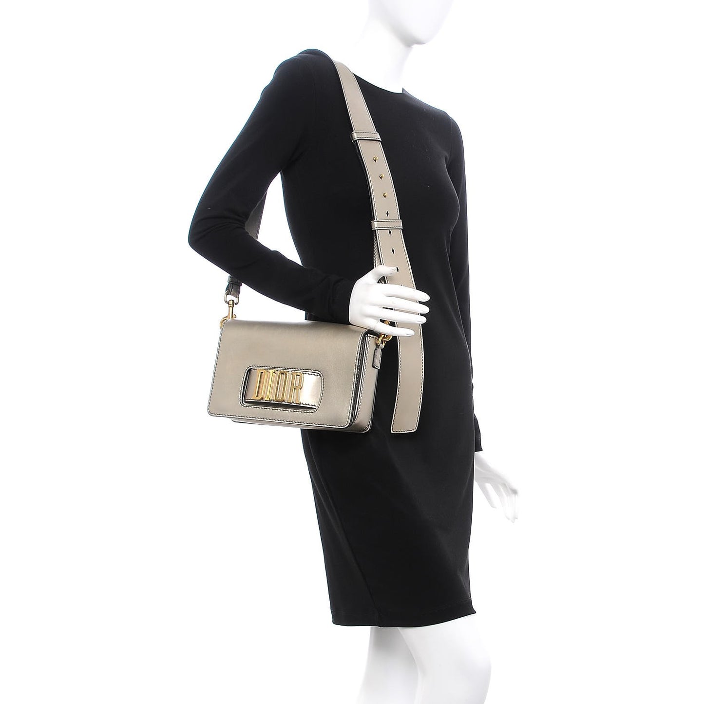 Metallic Smooth Calfskin Dio(r)evolution Flap Bag Gold