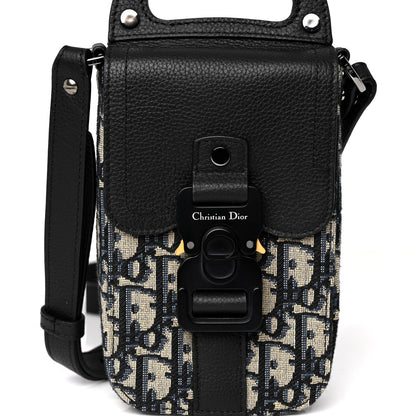 Christian Dior Oblique Grained Calfskin Vertical Saddle Pouch With Strap Beige Black 8 of 11