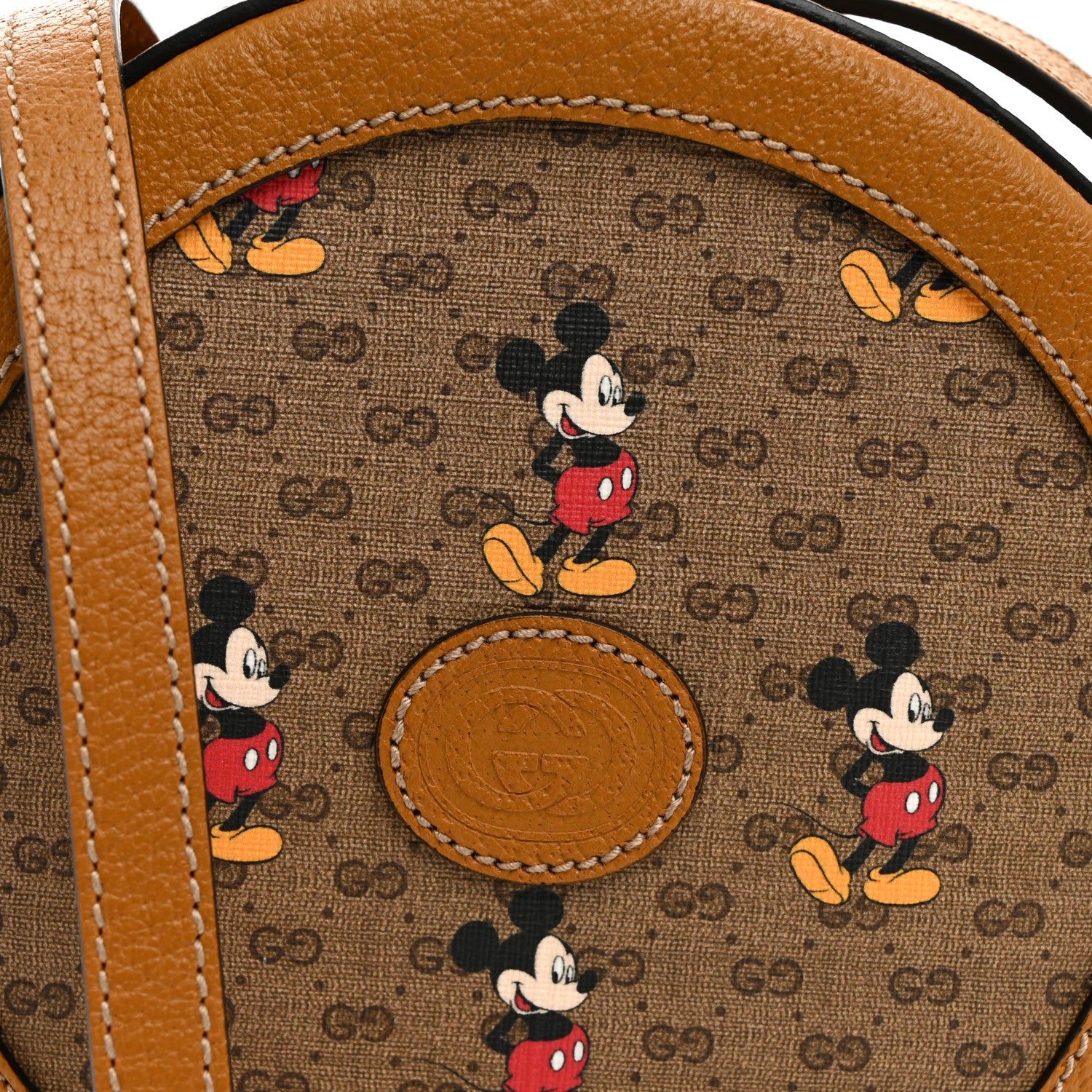 Gucci X DISNEY Mini Vintage GG Supreme Monogram Mickey Mouse Round Shoulder Bag Beige Vintage Sun Oil 8 of 11