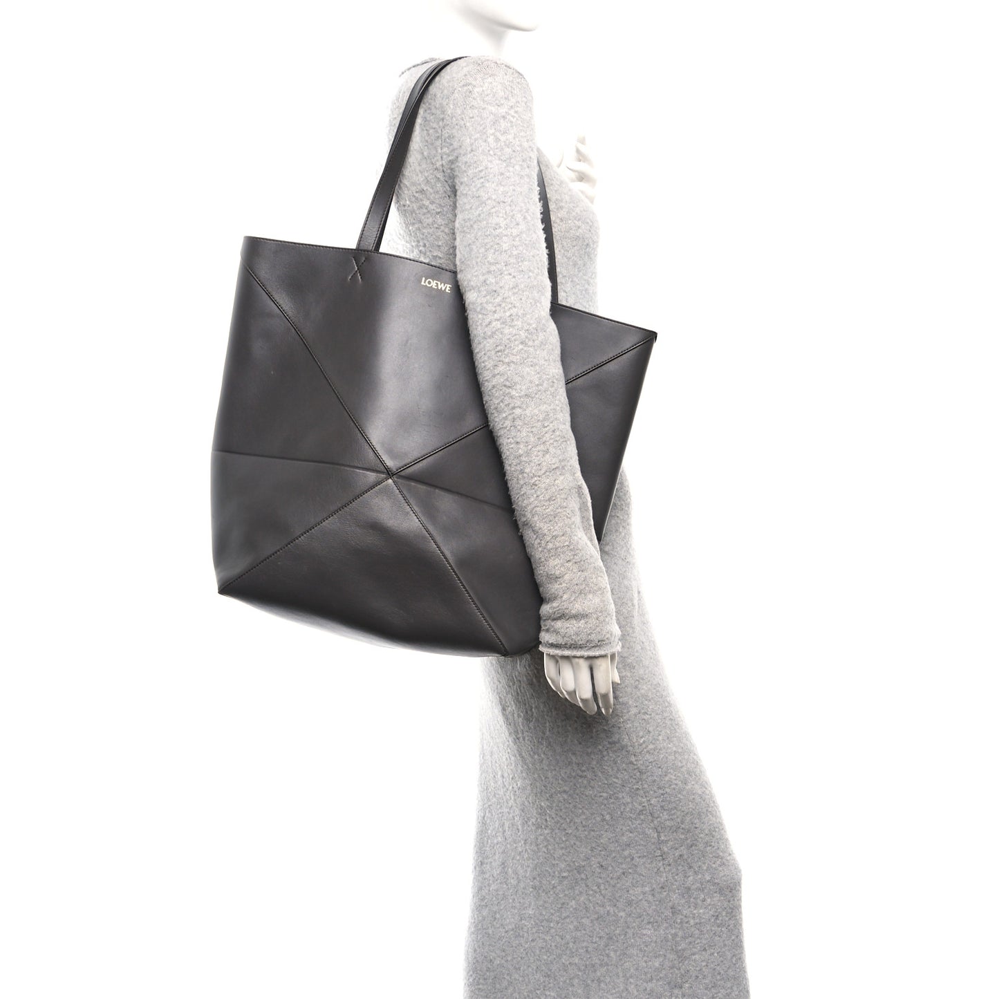 Shiny Calfskin Large Puzzle Fold Tote Dark Grey