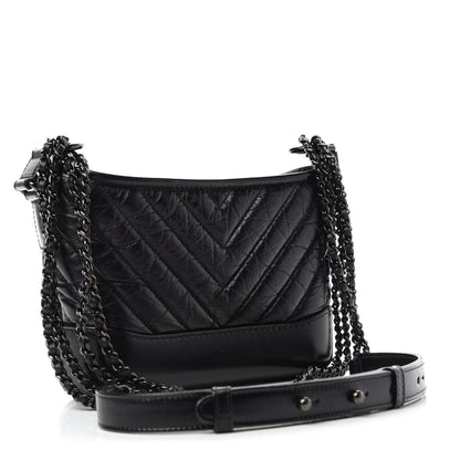 Chanel Aged Calfskin Chevron Quilted Small Gabrielle Hobo So Black 3 of 10