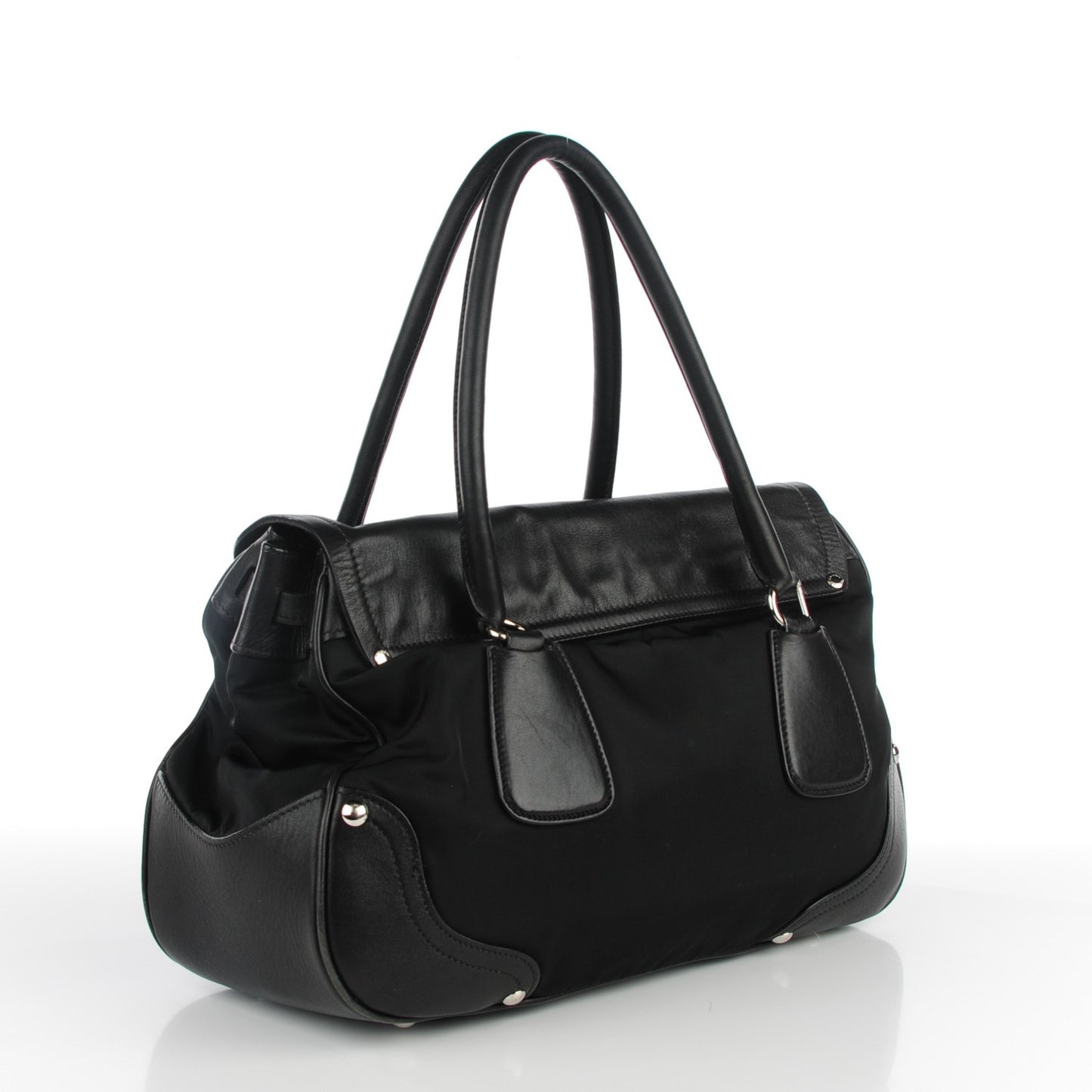 Tessuto Nylon Vitello Foldover Pushlock Satchel Black