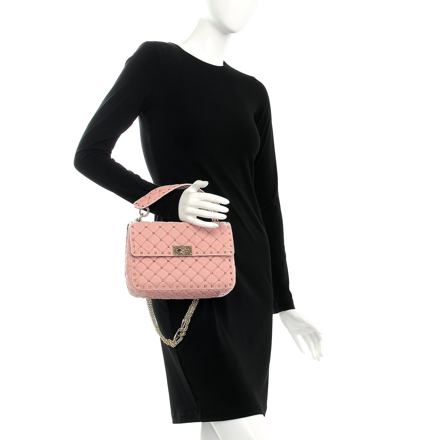 Velvet Medium Rockstud Spike Shoulder Bag Water Rose