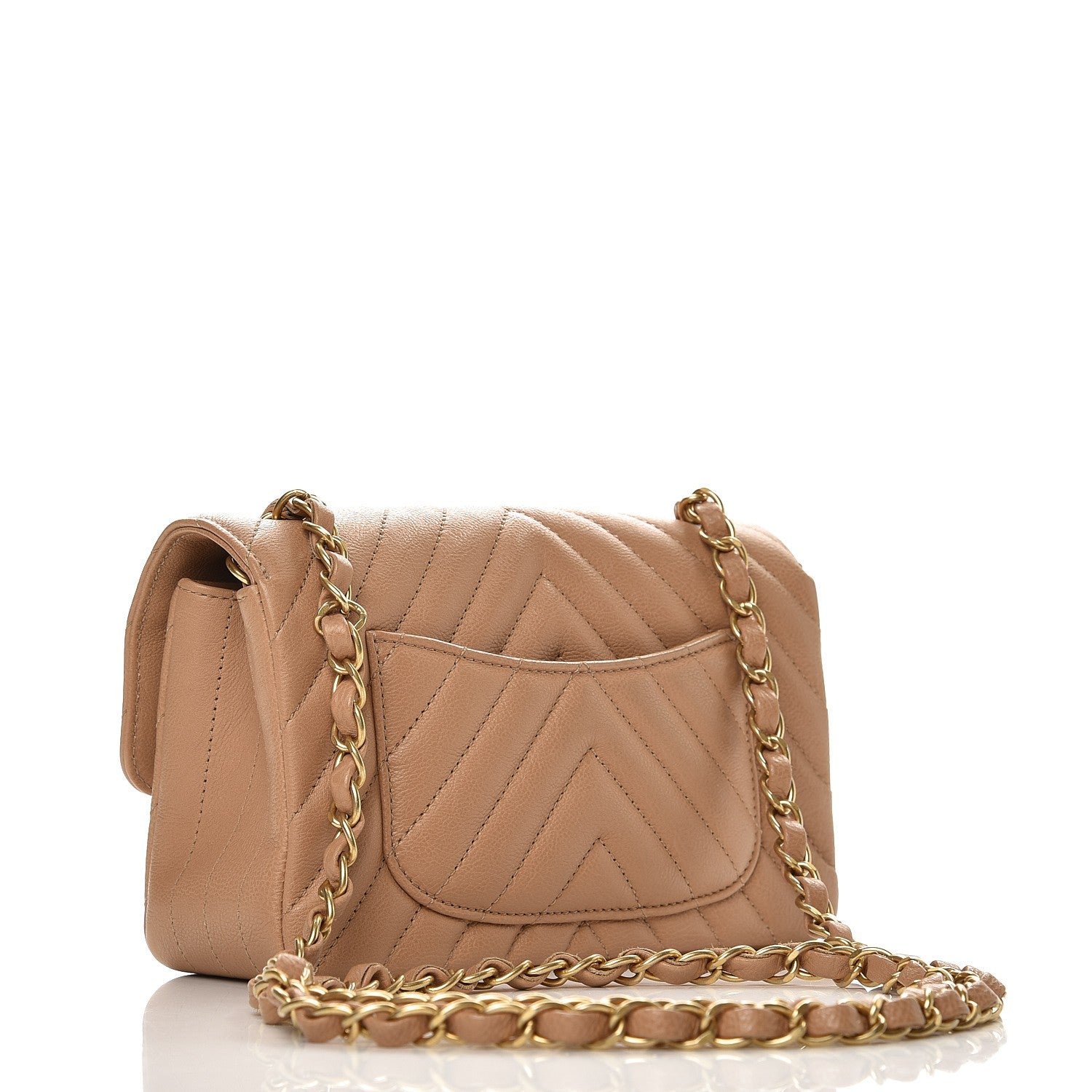 Chanel Calfskin Chevron Quilted Mini Rectangular Flap Dark Beige 3 of 8