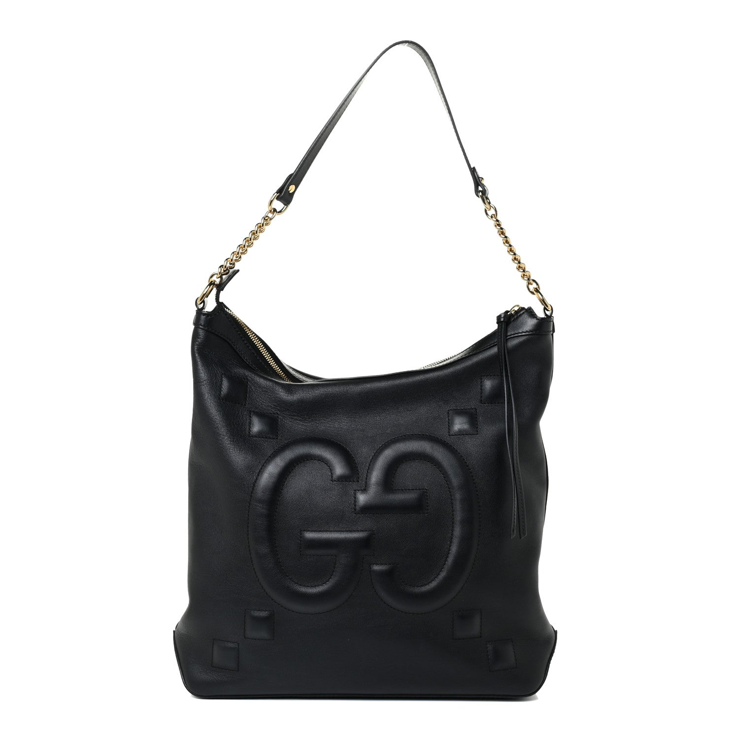 Gucci Apollo Calfskin GG Dadini Embroidered Chain Hobo Black 1 of 13
