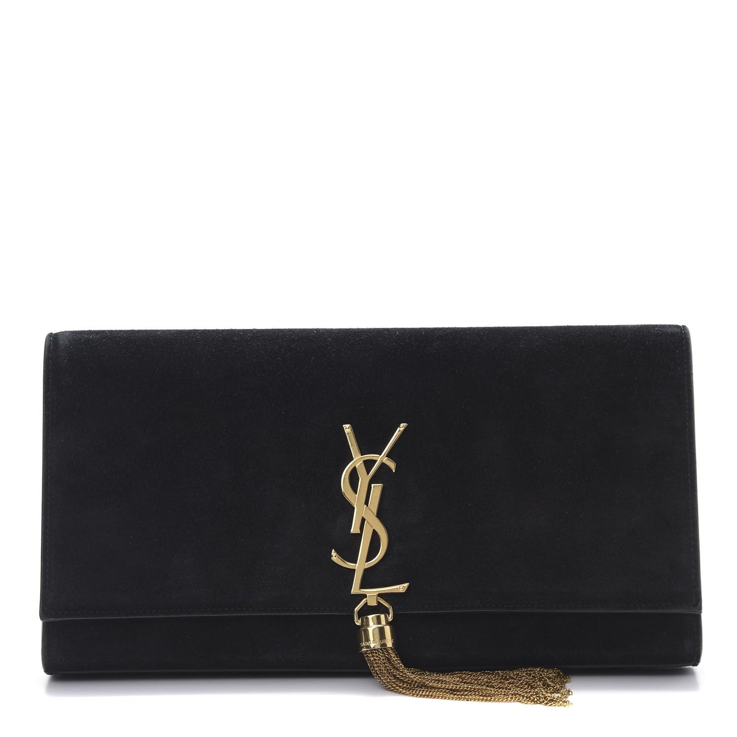 Suede Classic Monogram Cassandre Tassel Clutch Dark Brown