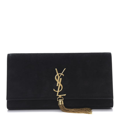 Saint Laurent Suede Classic Monogram Cassandre Tassel Clutch Dark Brown 1 of 12