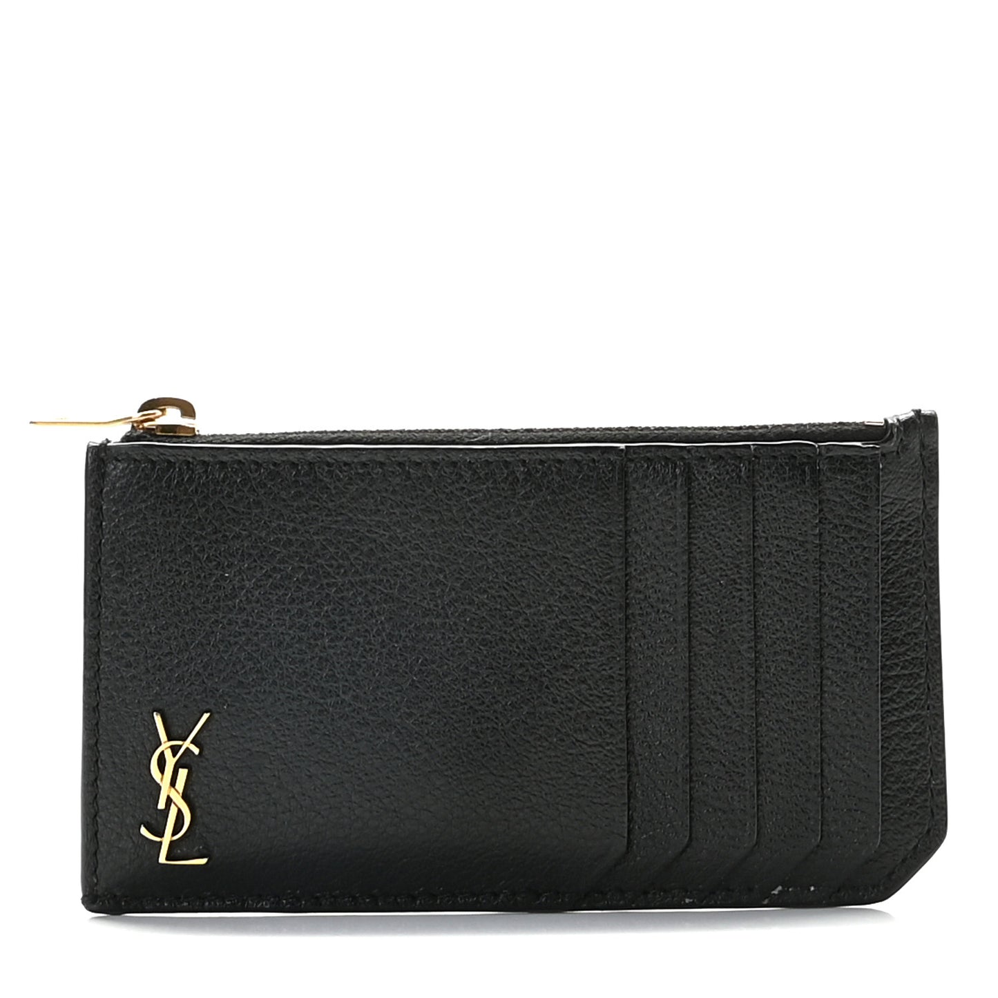Grained Calfskin Monogram 5 Fragments Zip Pouch Card Holder Black