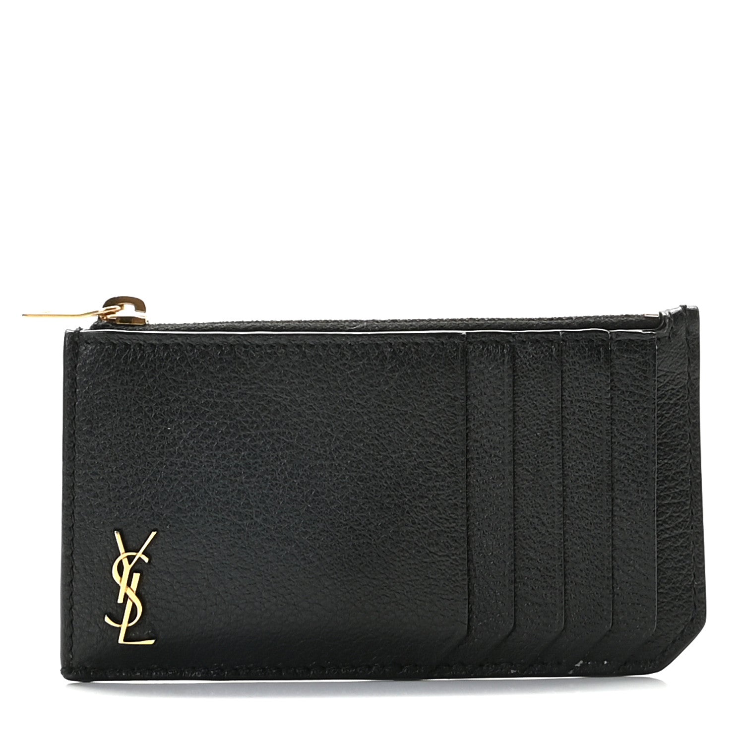 Saint Laurent Grained Calfskin Monogram 5 Fragments Zip Pouch Card Holder Black 1 of 6