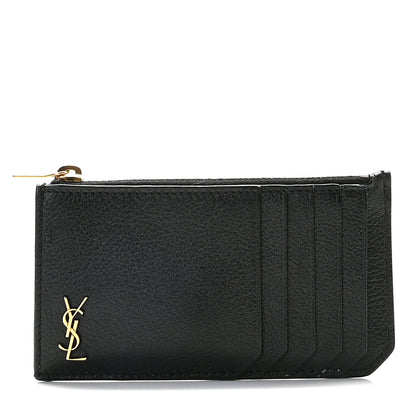 Saint Laurent Grained Calfskin Monogram 5 Fragments Zip Pouch Card Holder Black 1 of 6