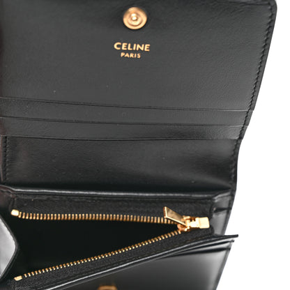 Celine Shiny Calfskin Triomphe Compact Wallet Black 6 of 8
