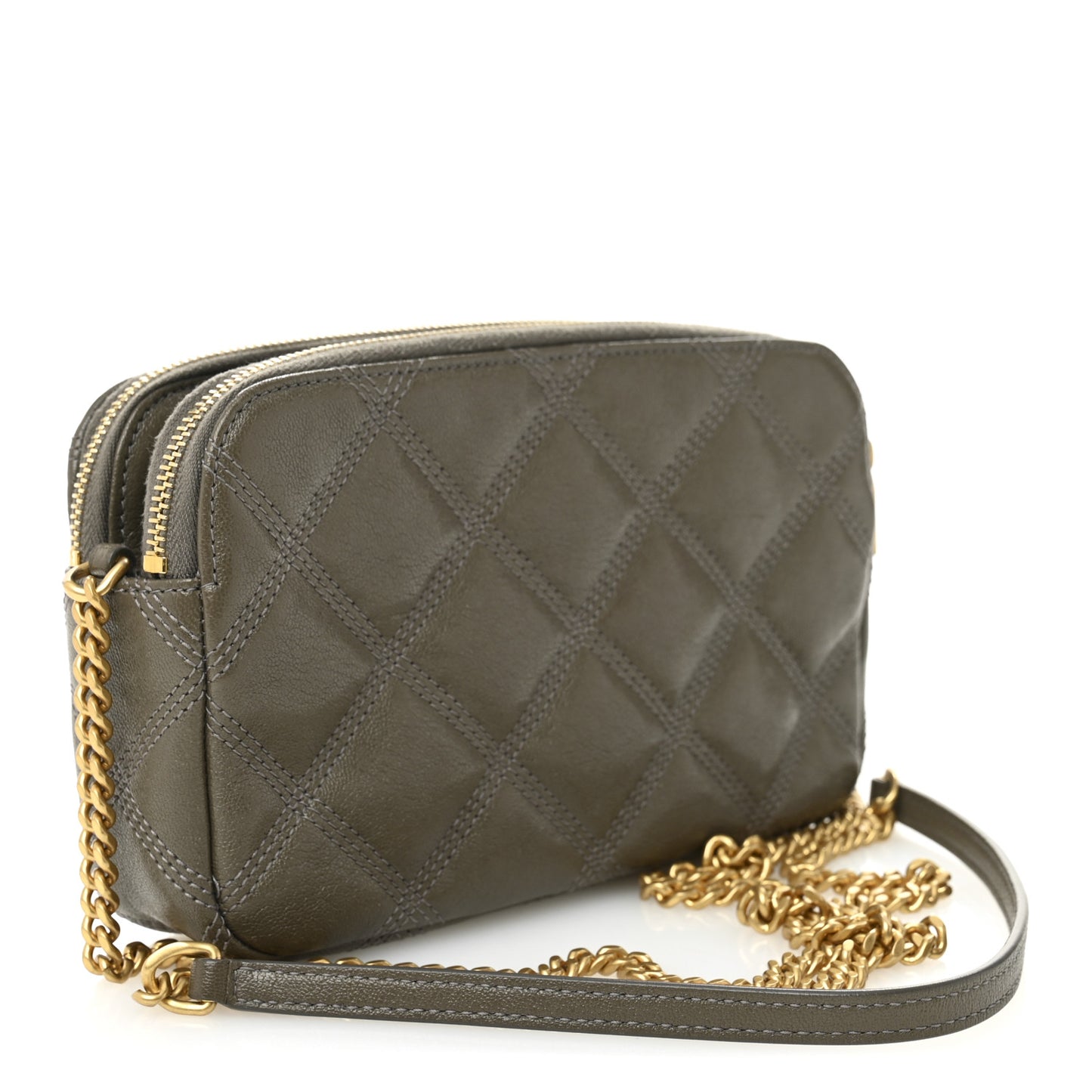 Grained Lambskin Quilted Mini Becky Double Zip Bag Taupe