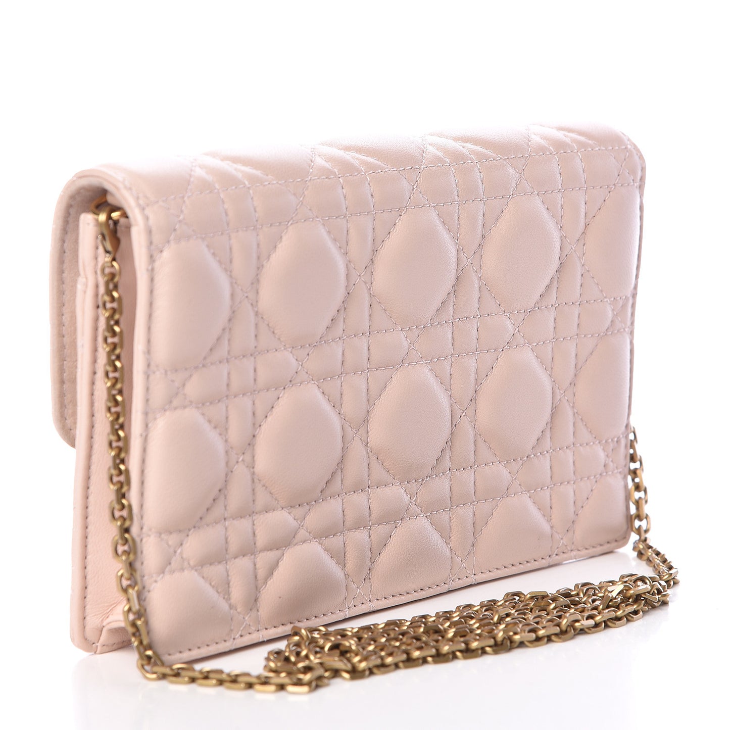 Lambskin Cannage Dioraddict Wallet on Chain Clutch Rose Poudre
