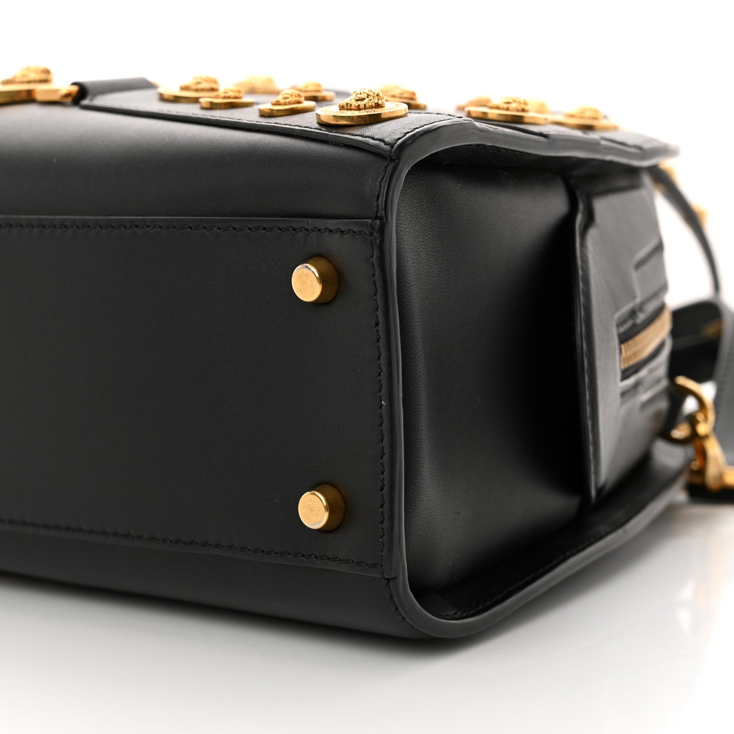 Versace Calfskin Medallion Tribute Bowling Bag Black 10 of 11