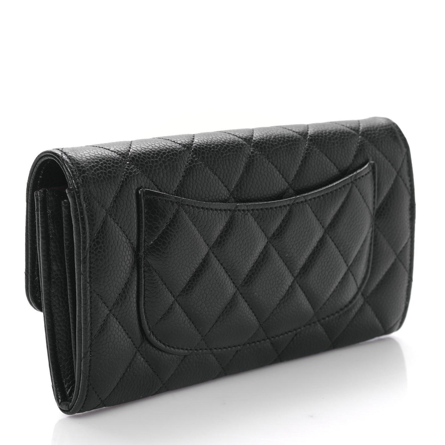 Caviar Quilted Long Flap Wallet Black