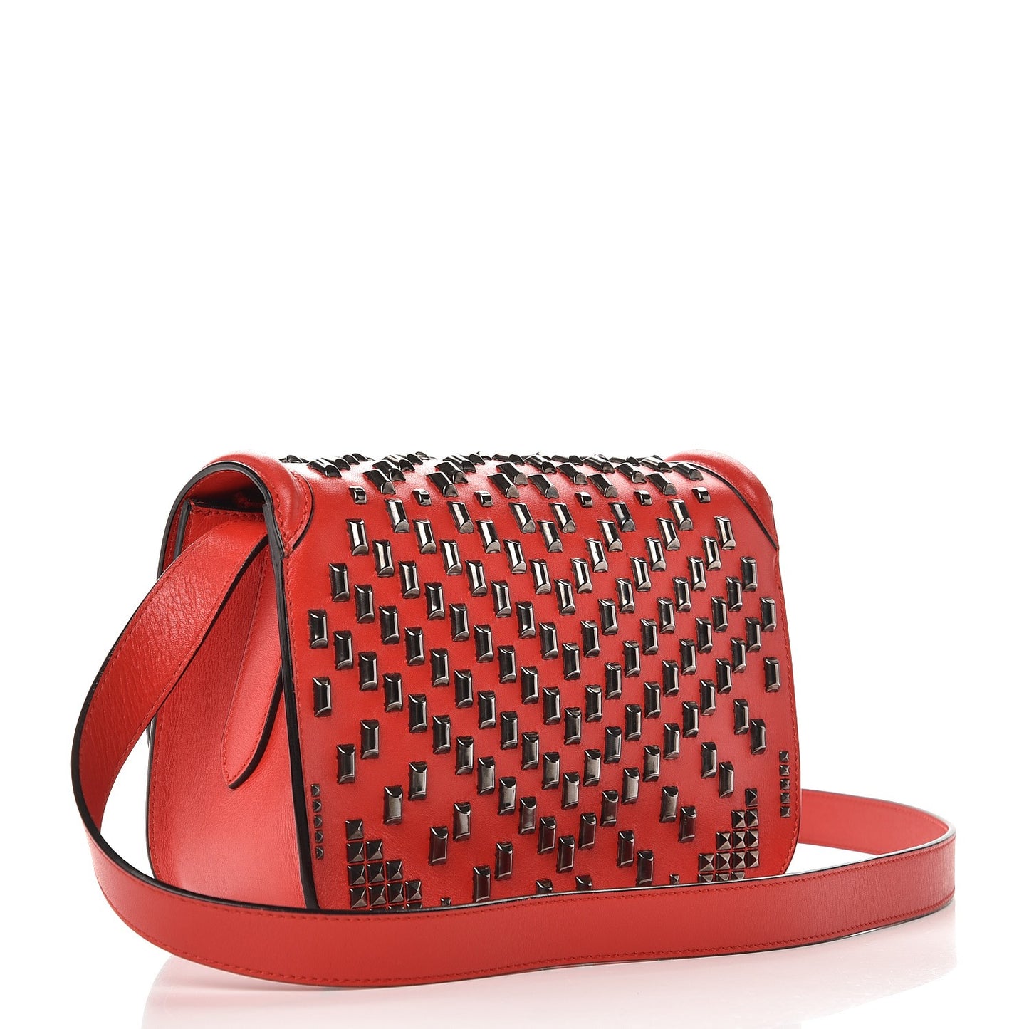Calfskin Studded Small Padlock Crossbody Bag Red