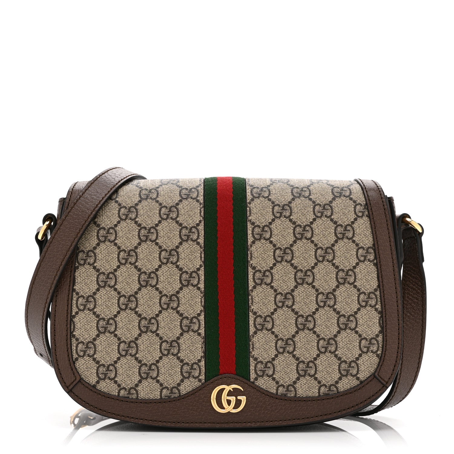 Gucci GG Supreme Monogram Web Small Ophidia Flap Messenger Bag Brown 1 of 11