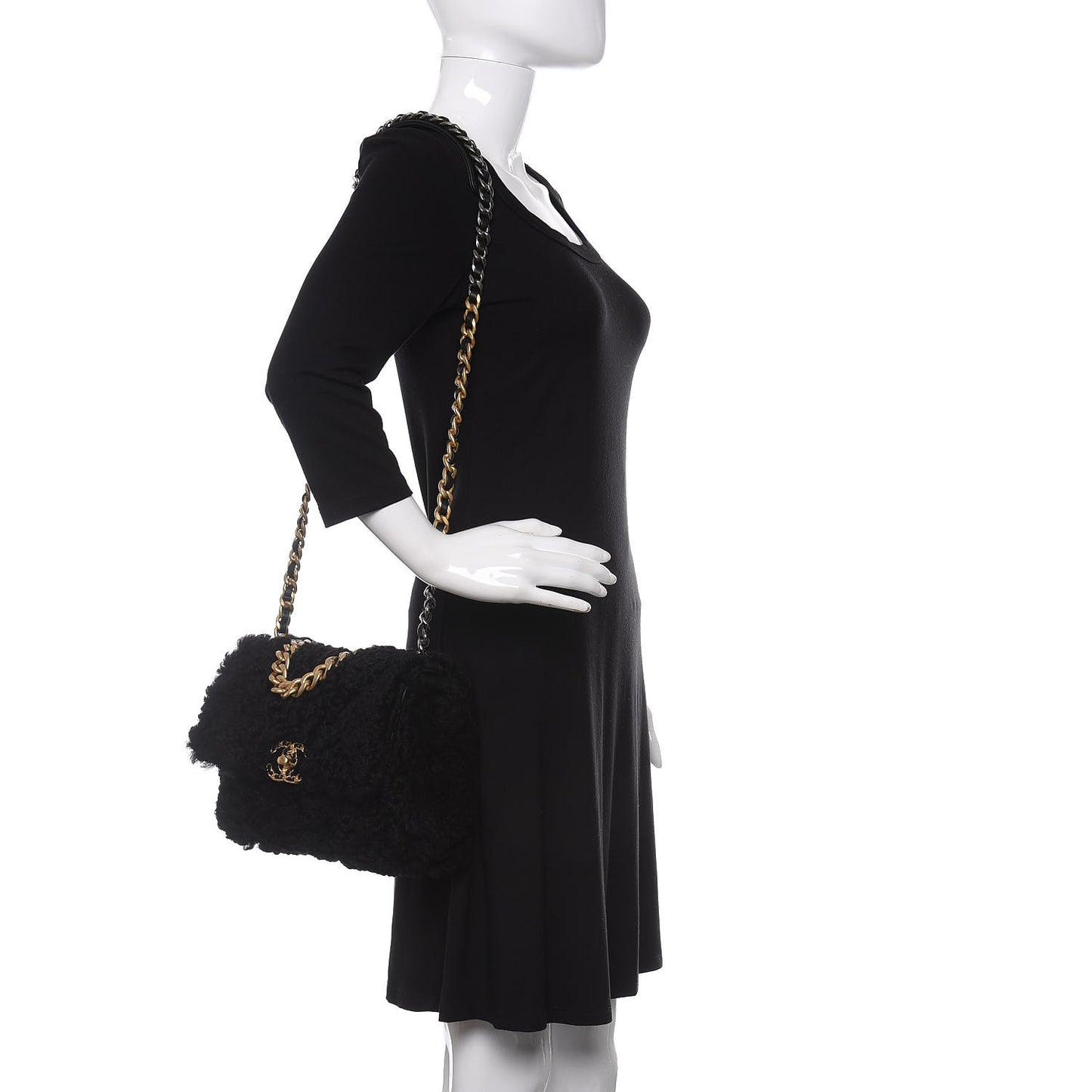 Shearling Sheepskin Medium 19 Flap Black