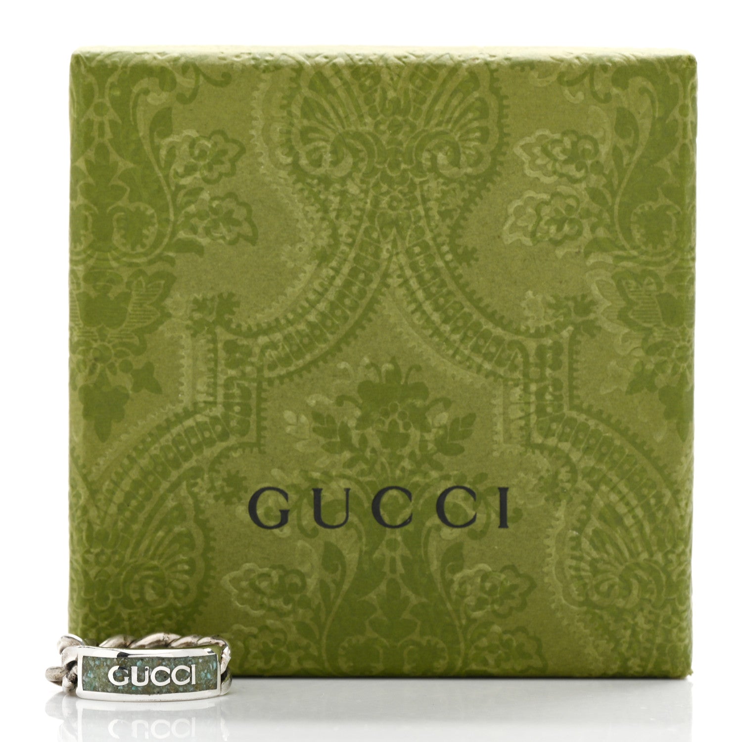 Gucci Sterling Silver Enamel Logo Chain Ring 53 6.5 Turquoise 6 of 6