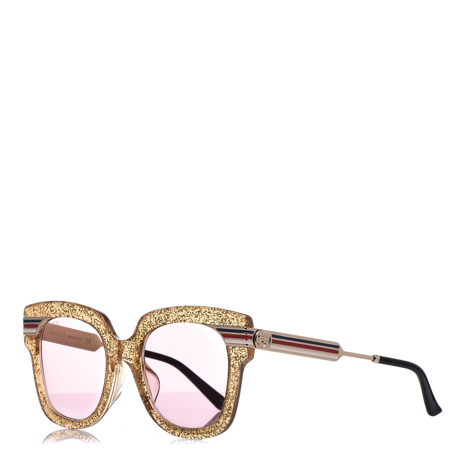 Gucci Acetate Square Frame Web Glitter GG0281S Sunglasses Gold 1 of 9
