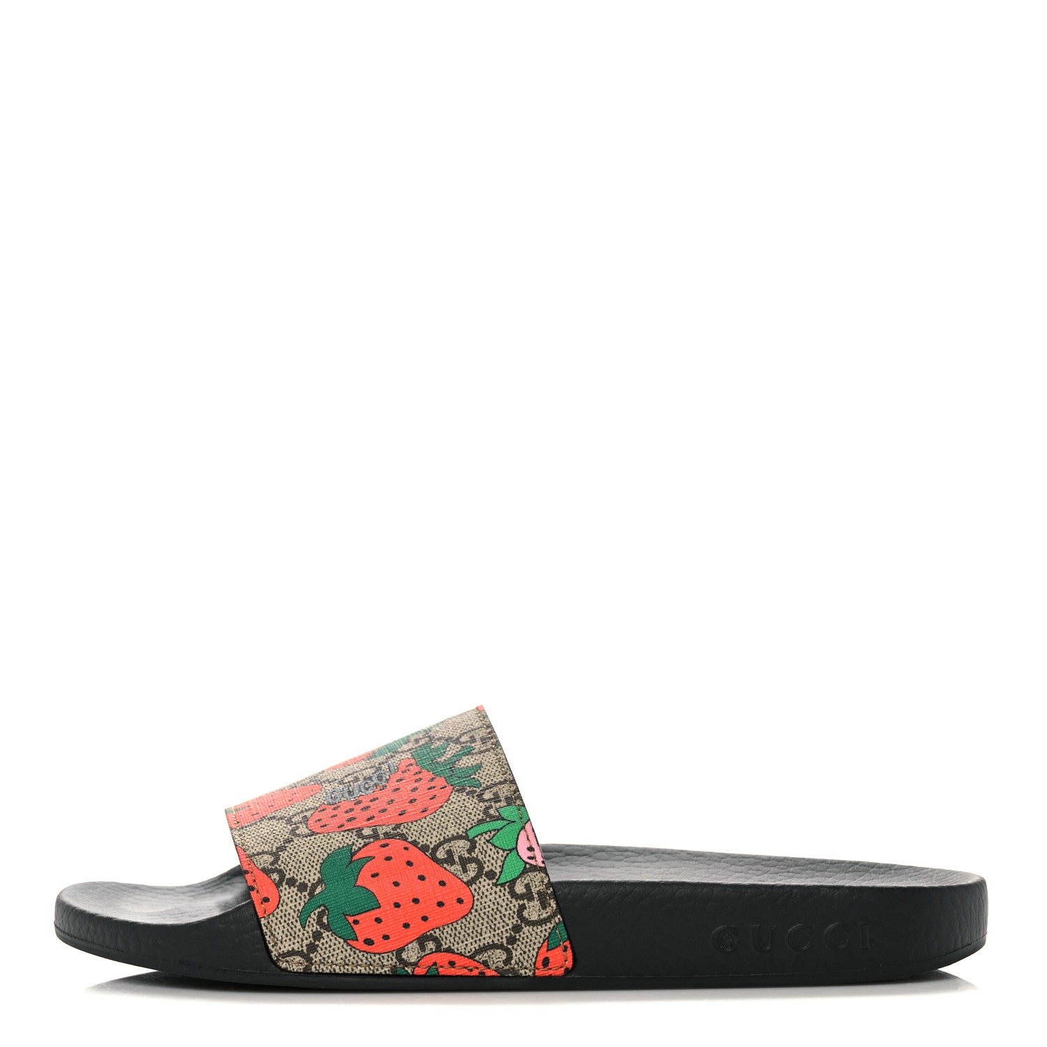 Gucci GG Supreme Monogram Strawberry Slide Sandals 37 Beige Multicolor 1 of 9