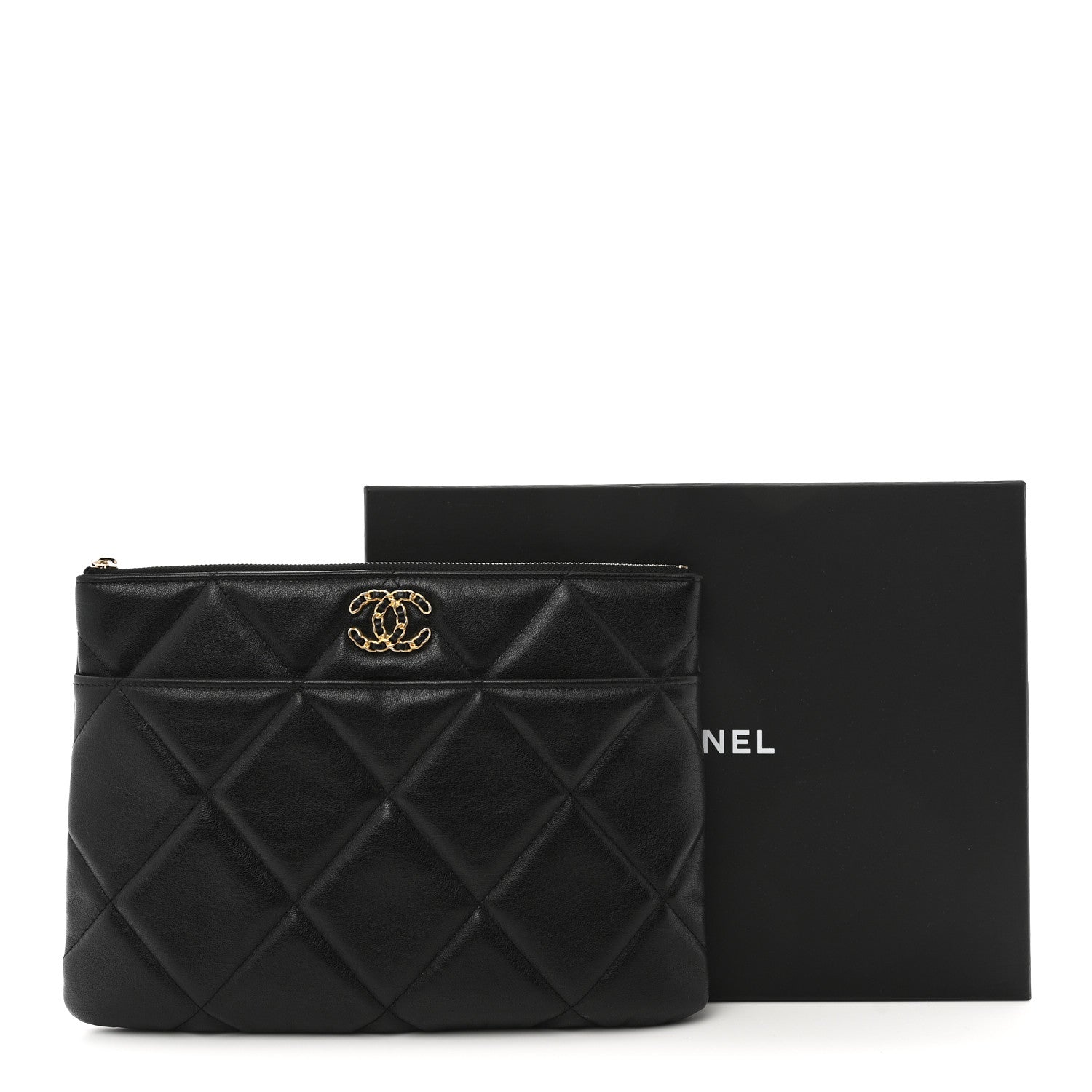 Chanel Goatskin Quilted Chanel 19 Pouch Black 8 of 8