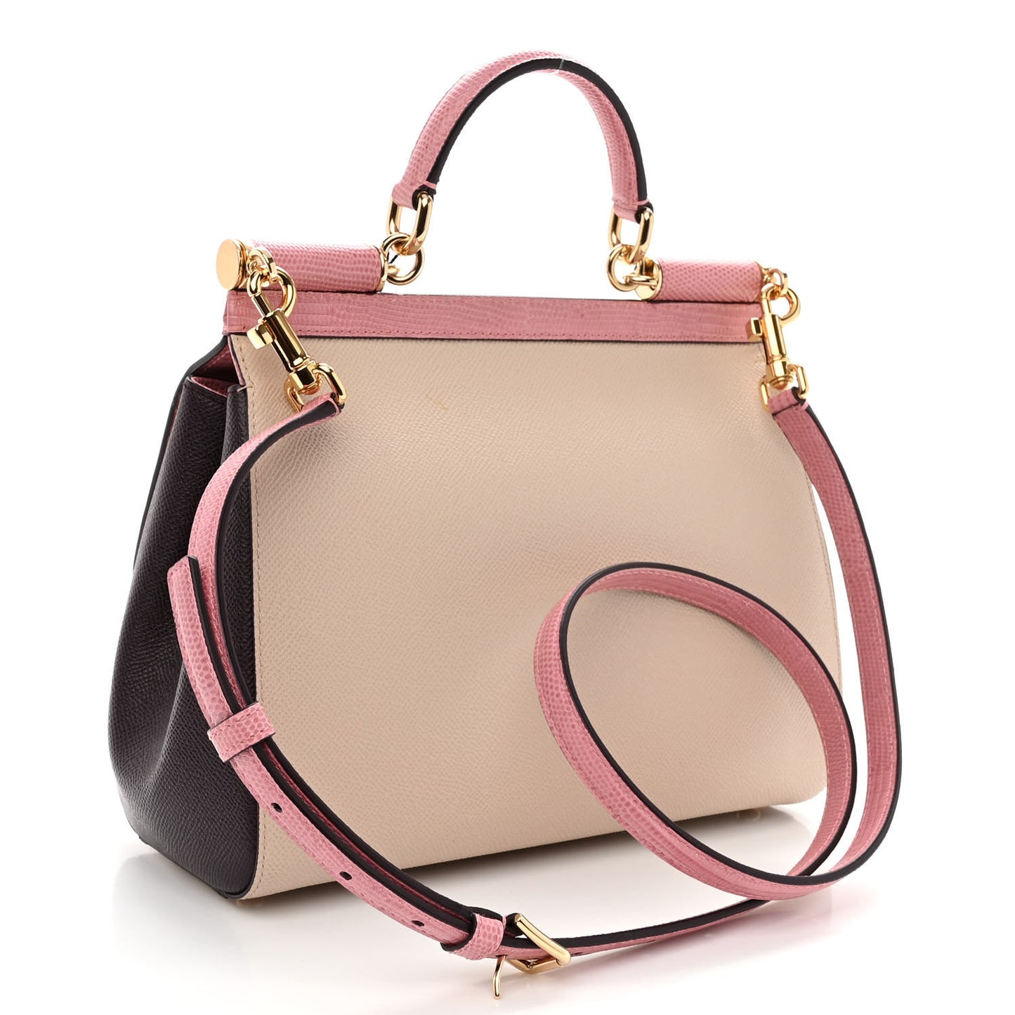 Lizard Calfskin Embossed Medium Miss Sicily Satchel Pink Beige