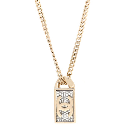 Chanel Crystal Dog Tag Charm Necklace Gold 4 of 5