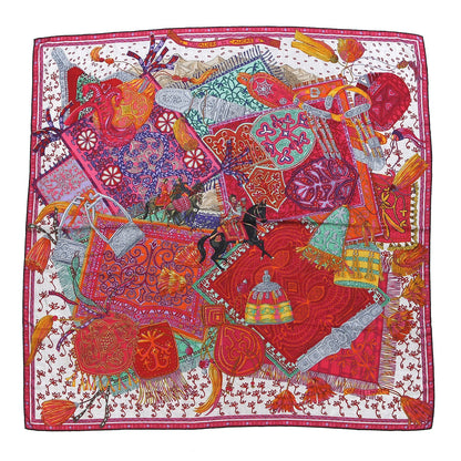 Hermes Cashmere Silk Cavaliers du Caucase Shawl 140 Gris Claire Fuchsia Vert 1 of 6