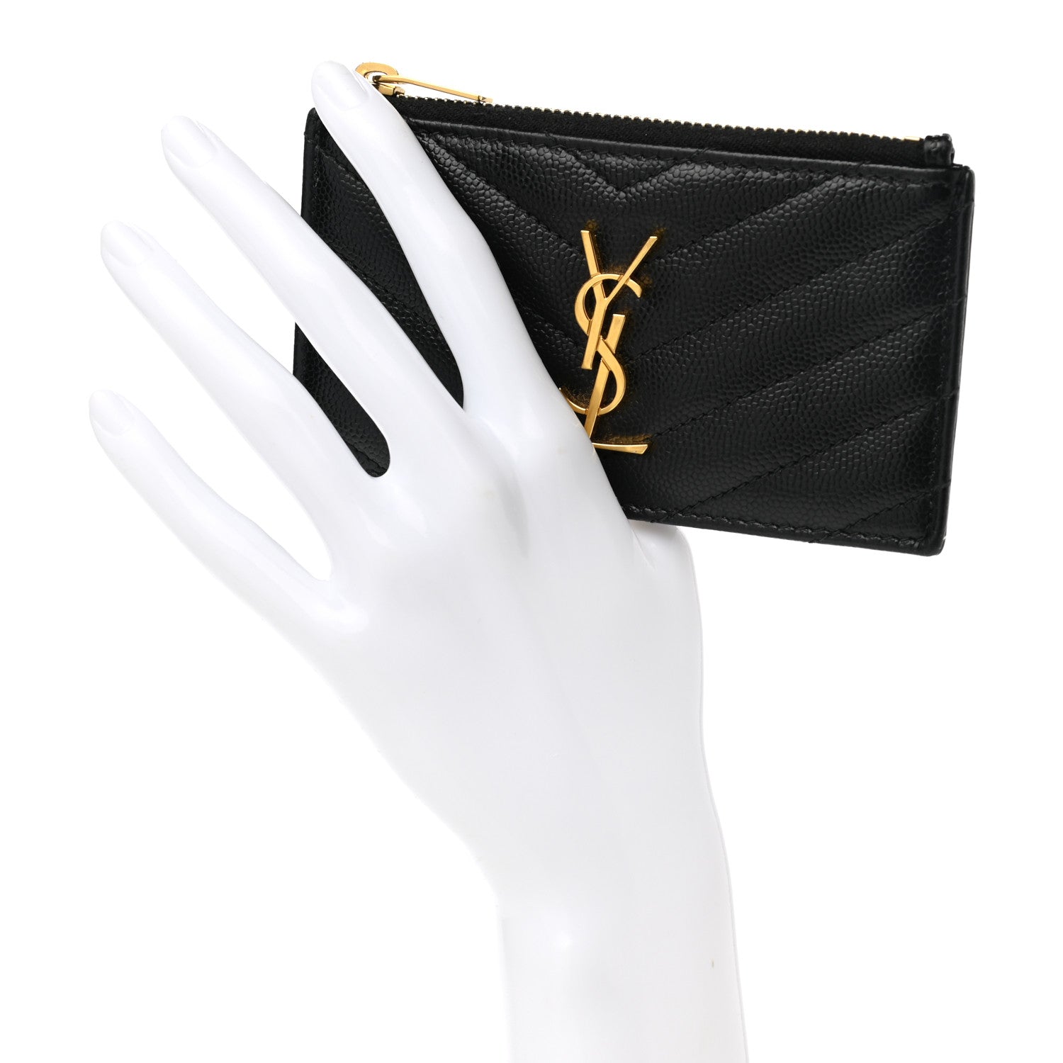 Saint Laurent Monogram Grain de Poudre 5 Fragments Zip Pouch Card Holder Black 2 of 8