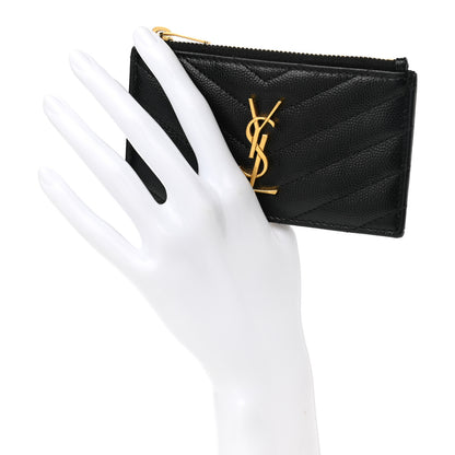Saint Laurent Monogram Grain de Poudre 5 Fragments Zip Pouch Card Holder Black 2 of 8