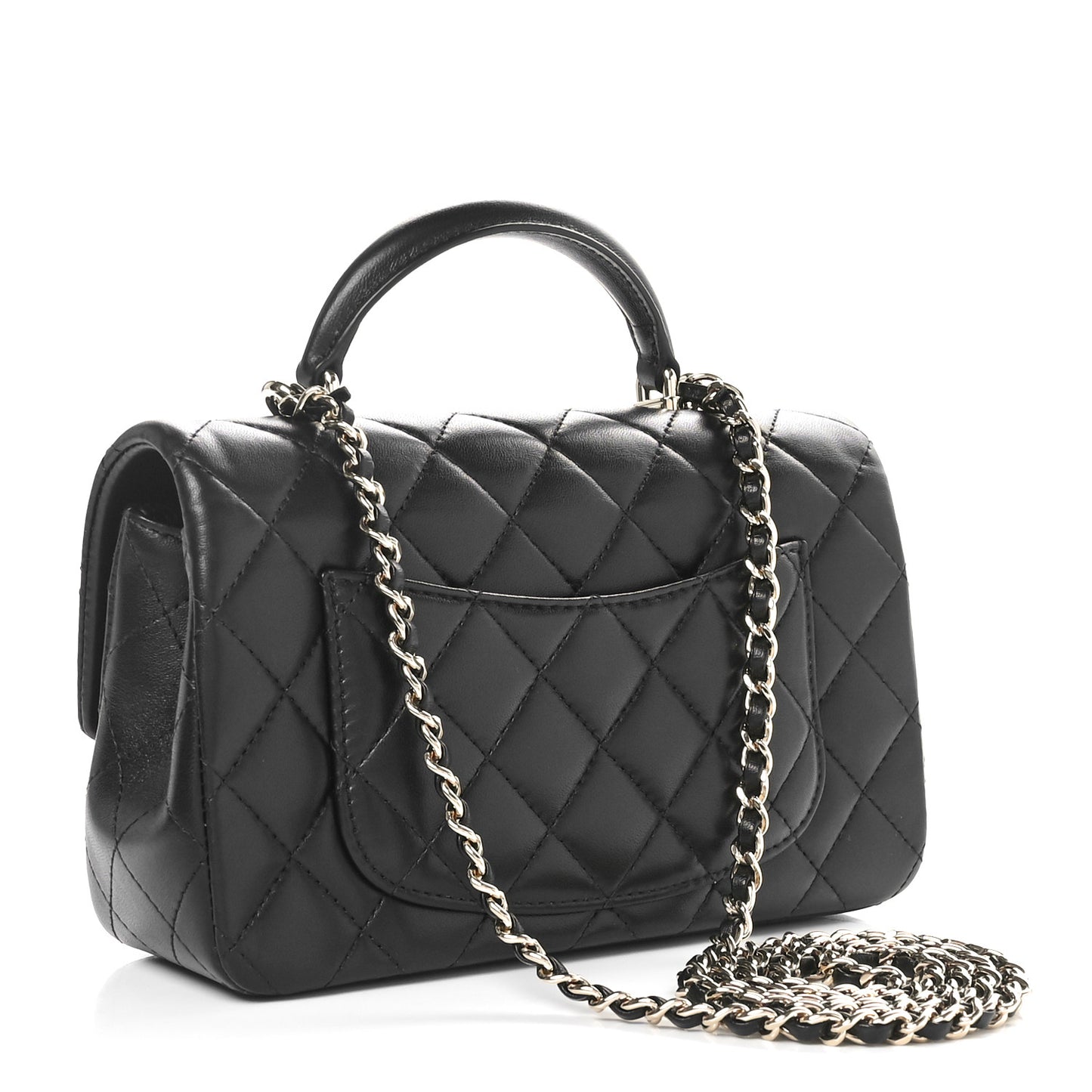 Lambskin Quilted Mini Top Handle Rectangular Flap Black
