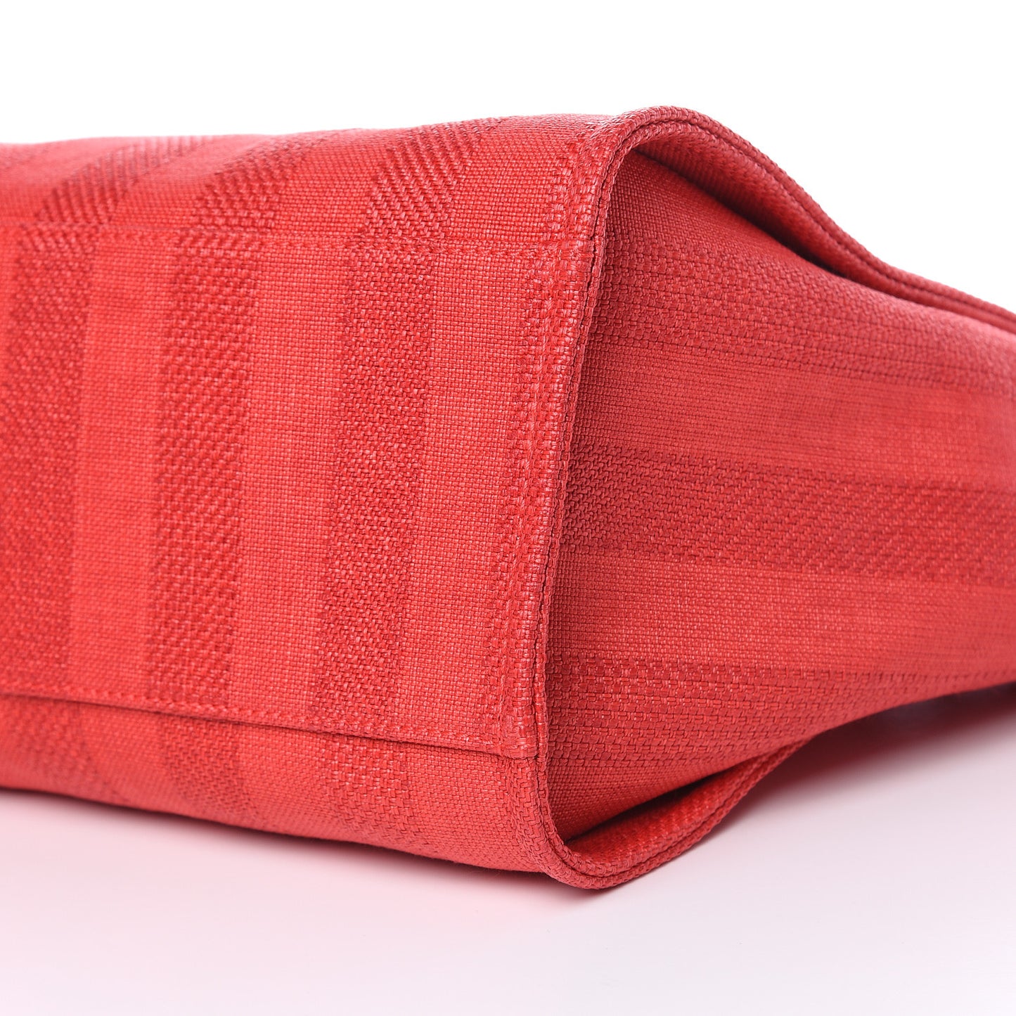Straw Raffia Calfskin Striped Large Deauville Tote Red