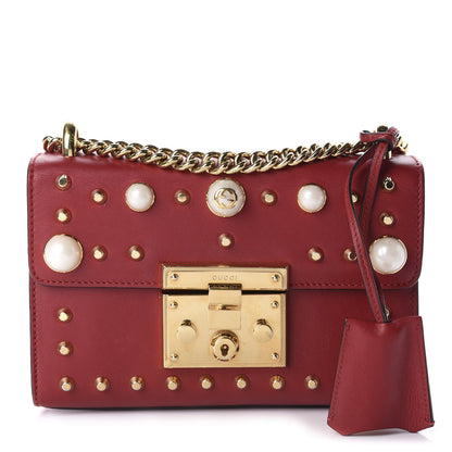 Gucci Calfskin Studded Small Padlock Shoulder Bag Hibiscus Red 1 of 12