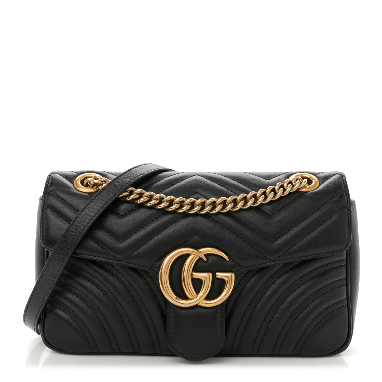 Gucci Calfskin Matelasse Small GG Marmont Shoulder Bag Black 1 of 11