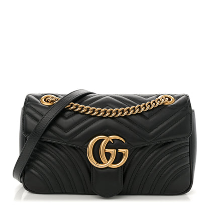 Gucci Calfskin Matelasse Small GG Marmont Shoulder Bag Black 1 of 11