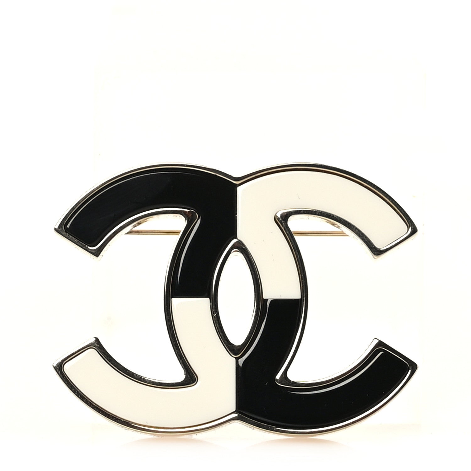 Chanel Enamel CC Brooch Black White 1 of 3