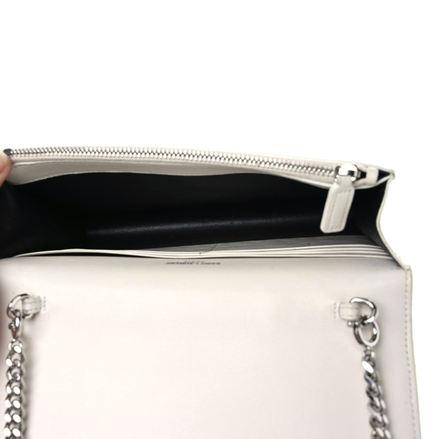 Calfskin Bead Embellished Kate Monogram Tassel Chain Wallet White