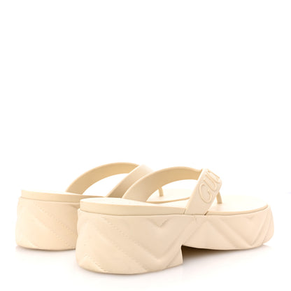 Gucci Rubber Chevron Logo Embossed Womens Thong Platform Sandals 37 White 5 of 12