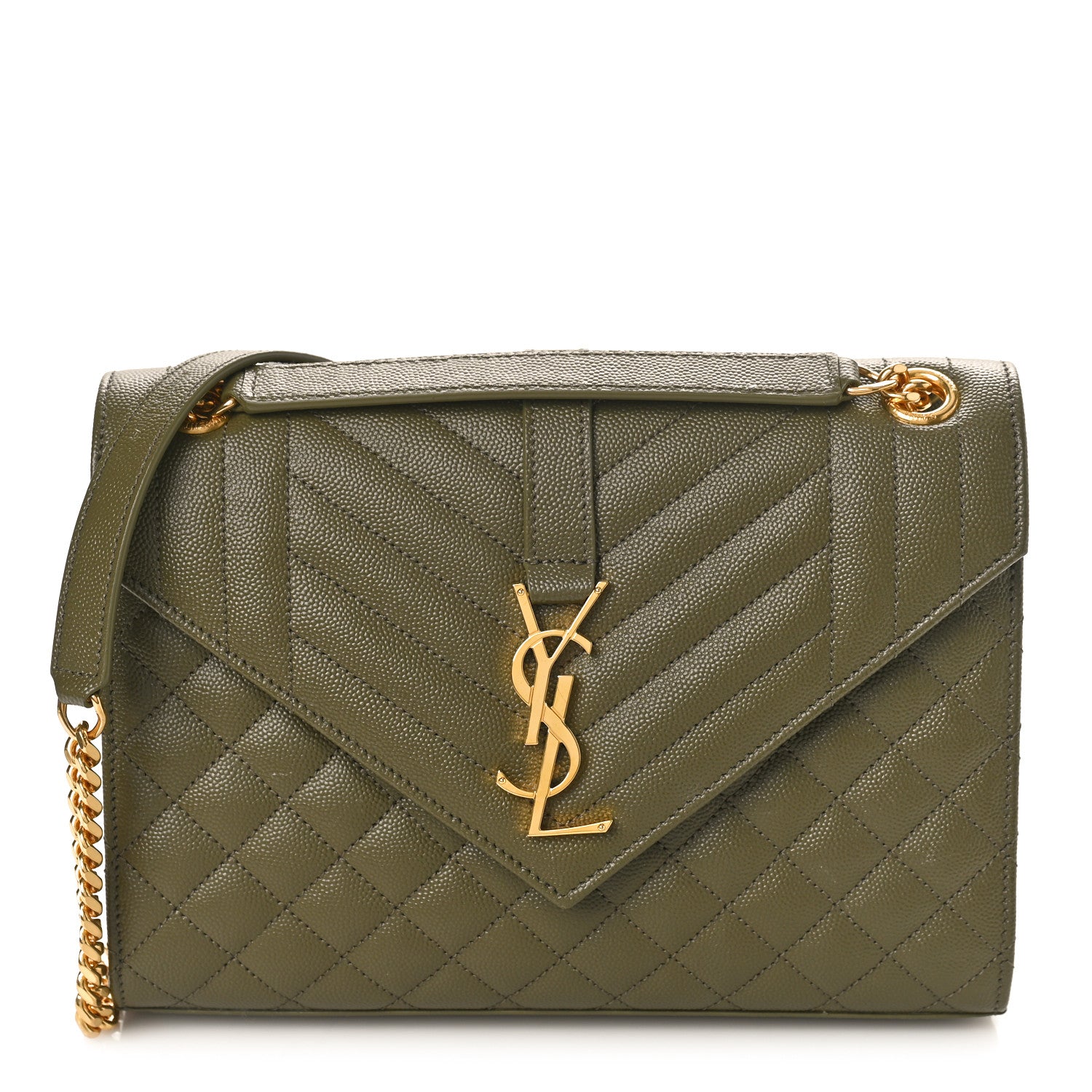 Saint Laurent Grain De Poudre Textured Mixed Matelasse Medium Triquilt Monogram Satchel Vert Kaki 1 of 9