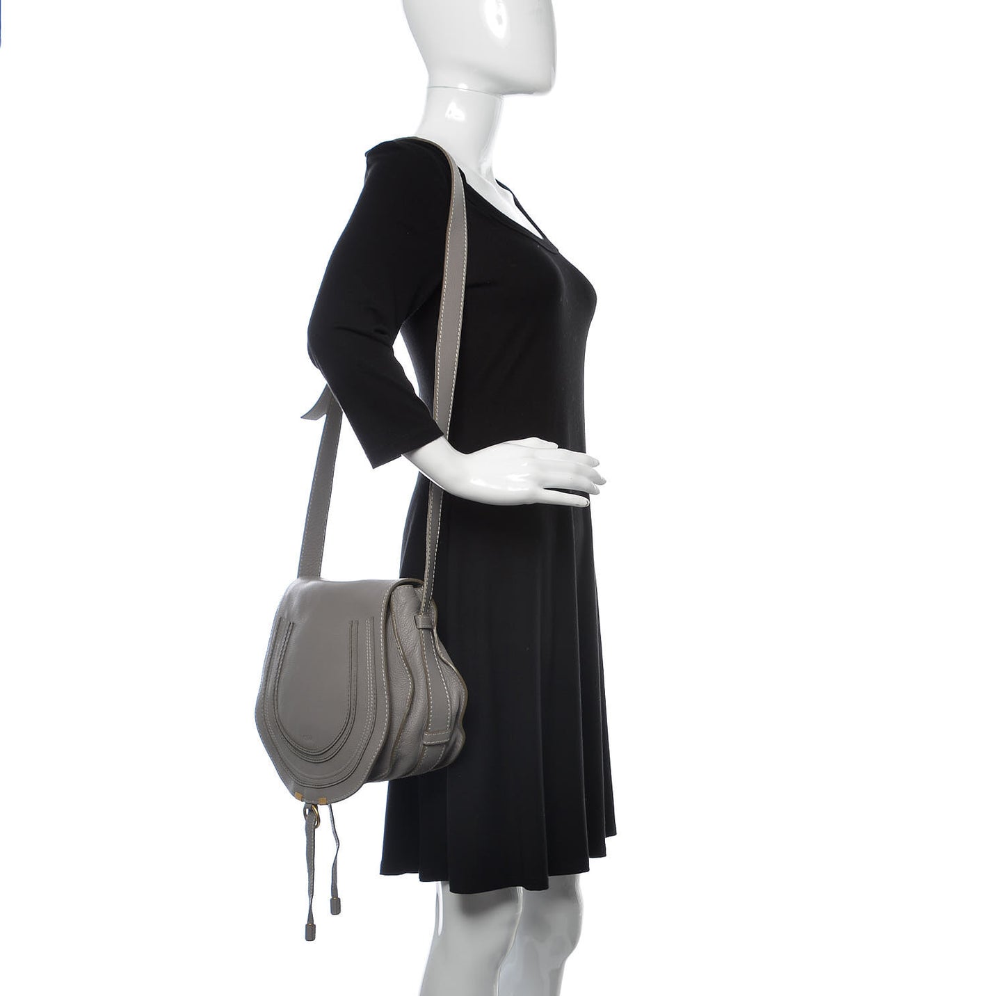 Calfskin Medium Marcie Round Crossbody Bag Cashmere Grey