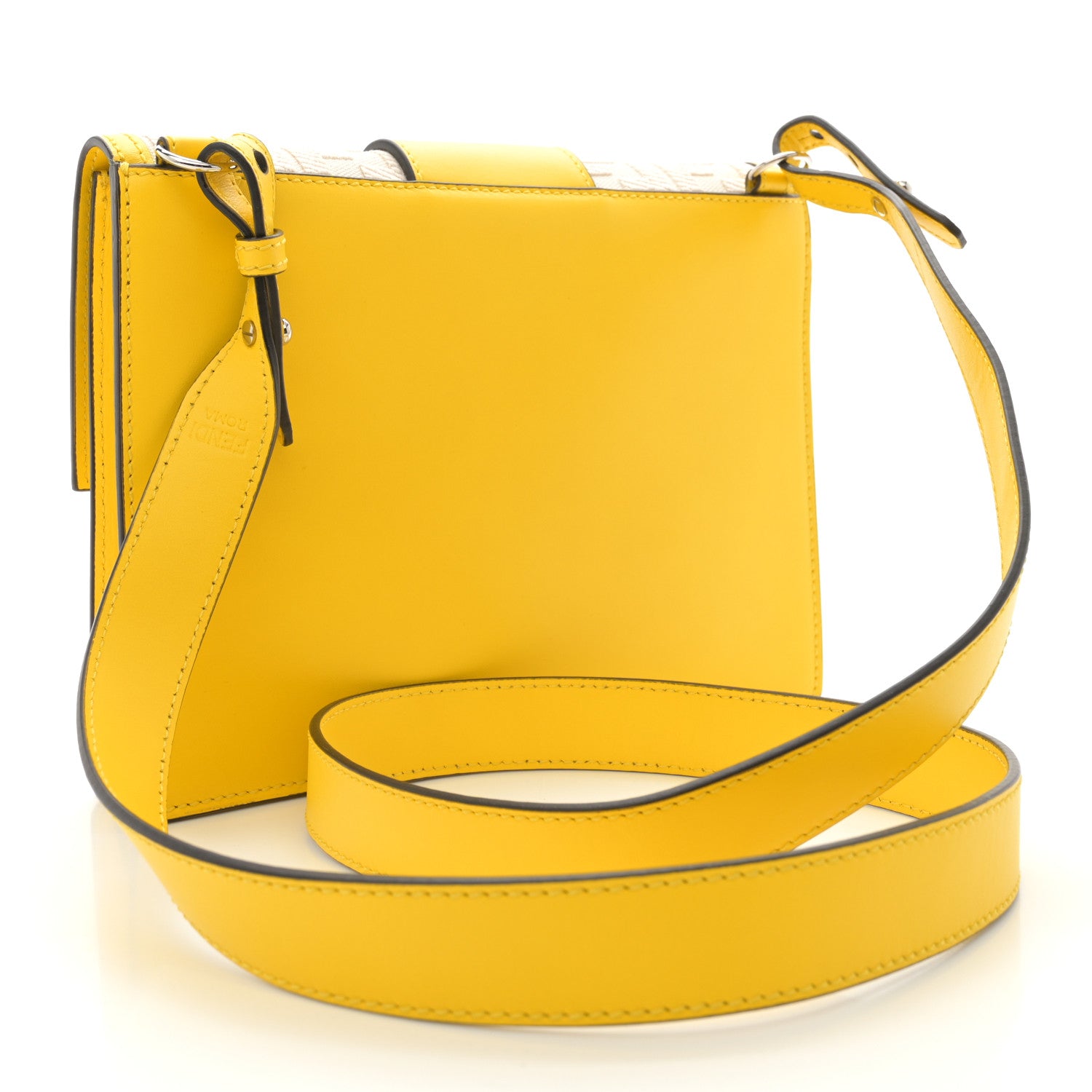 Fendi Canvas Vitello King FF Embroidered Medium Flat Baguette Grezzo Limone 3 of 13