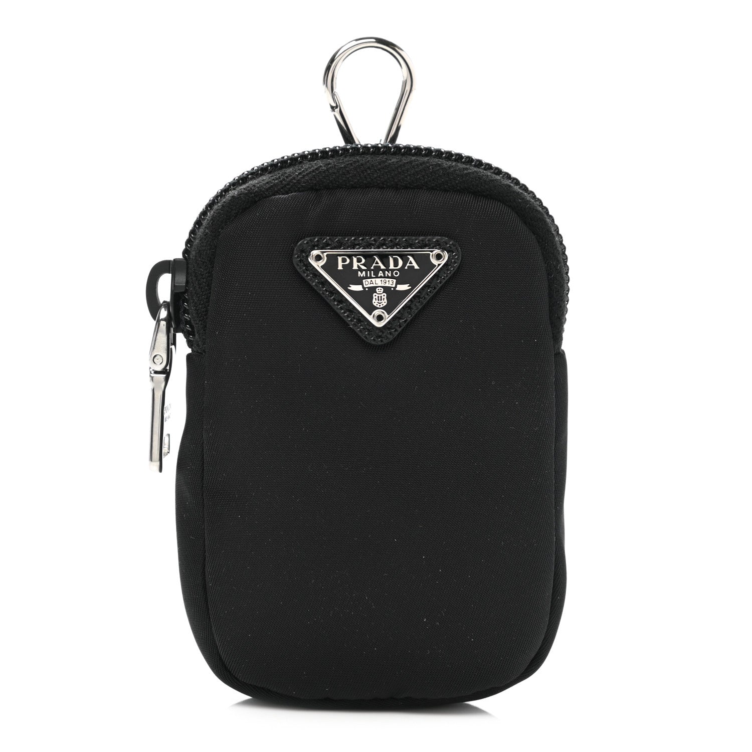 小物 PRADA Prada Re-Nylon Pocket Triangle Padded Mini Key Chain Pouch Black