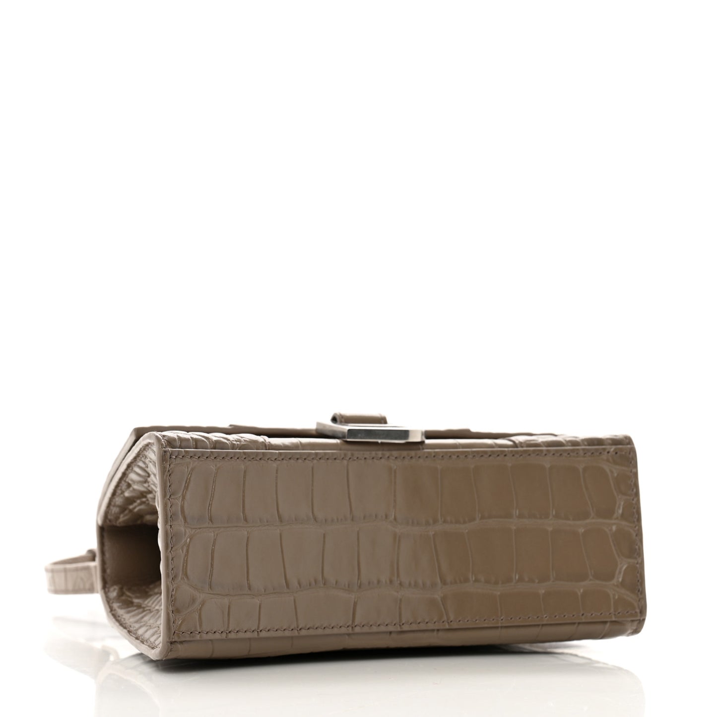 Shiny Calfskin Crocodile Embossed Hourglass Top Handle Bag XS Mink Grey
