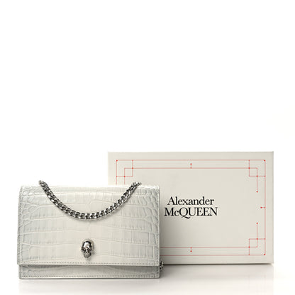 Alexander McQueen Calfskin Crocodile Embossed Skull Mini Crossbody Bag White 11 of 11