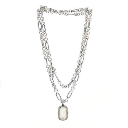 David Yurman Sterling Silver Diamond Mother of Pearl Enhancer Pendant Figaro Chain Necklace 2 of 5